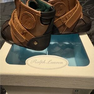 Ralph Lauren Brown and Black Toddler Velcro Ankle Boots